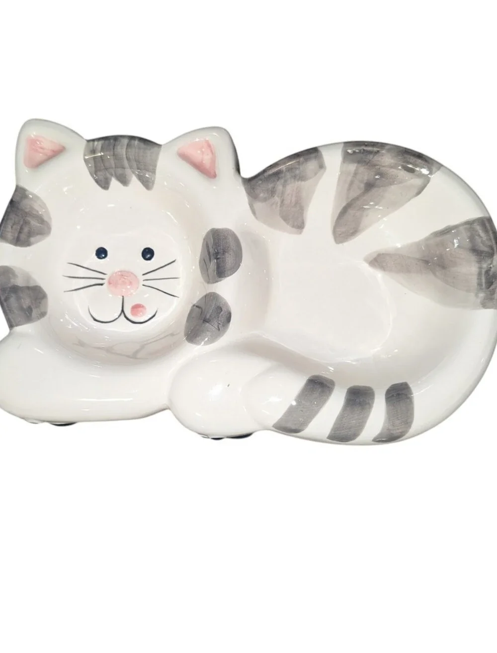 Vintage Ceramic Cat Shaped Double Bowl Dish Water and Food Cute Hand Painted